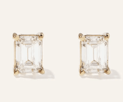 14K Gold Lab Grown Diamond Emerald Solitaire Studs